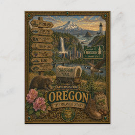 Groeten uit Oregon | Vintage Retro Kunst Briefkaart