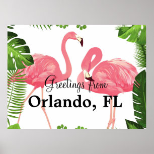 Groeten uit Orlando, FL--roze flamingo's Poster