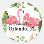 Groeten uit Orlando, Florida, Pink Flamingo's, Ronde Sticker (Voorkant)