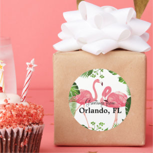 Groeten uit Orlando, Florida, Pink Flamingo's, Ronde Sticker