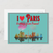 Groeten uit Parijs bij Night Skyline Fireworks Feestdagenkaart (Voorkant / Achterkant)