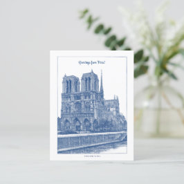 Groeten uit Parijs Elegante Blauwe Retro Notre Dam Briefkaart