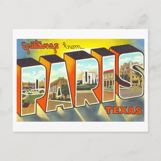  groeten uit Parijs, Texas, Briefkaart (Voorkant)