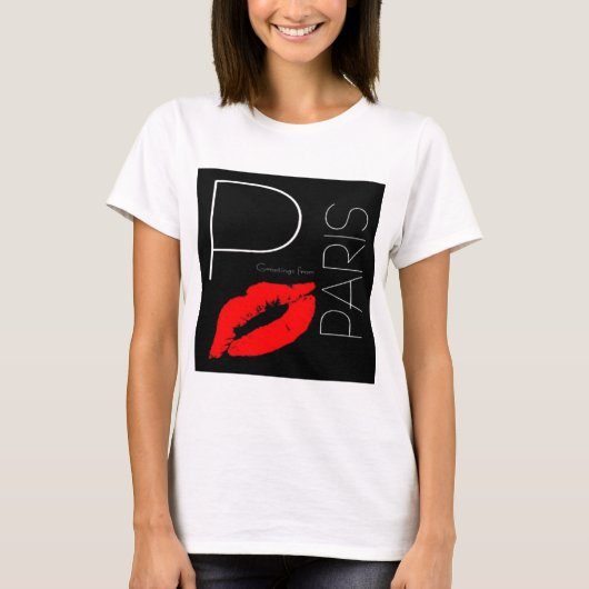 Groeten uit Paris Red Lipstick Kiss Love T-shirt (Voorkant)
