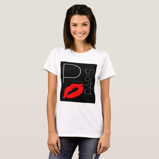 Groeten uit Paris Red Lipstick Kiss Love T-shirt (Voorkant volledig)