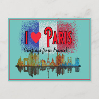 Groeten uit Paris Skyline Franse vlag Souvenir Feestdagenkaart