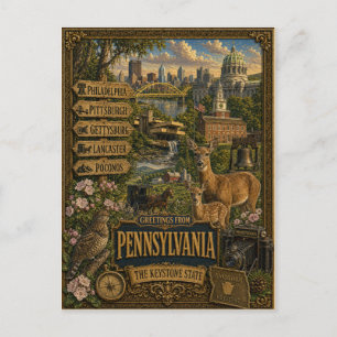 Groeten uit Pennsylvania   Vintage Retro Kunst Briefkaart