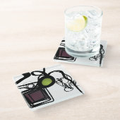 Groeten uit Philydion: Abstract Zwart & Wit Glazen Onderzetter (Schuin)