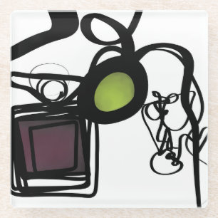 Groeten uit Philydion: Abstract Zwart & Wit Glazen Onderzetter