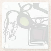 Groeten uit Philydion: Abstract Zwart & Wit Glazen Onderzetter (Achterkant)