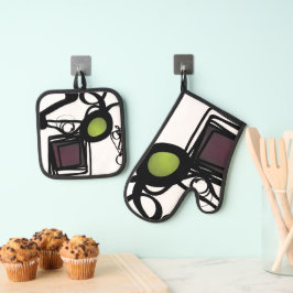 Groeten uit Philydion: Abstract Zwart & Wit Ovenwant & Pannenlap Set