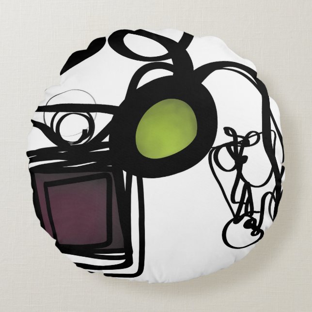 Groeten uit Philydion: Abstract Zwart & Wit Rond Kussen (Voorkant)