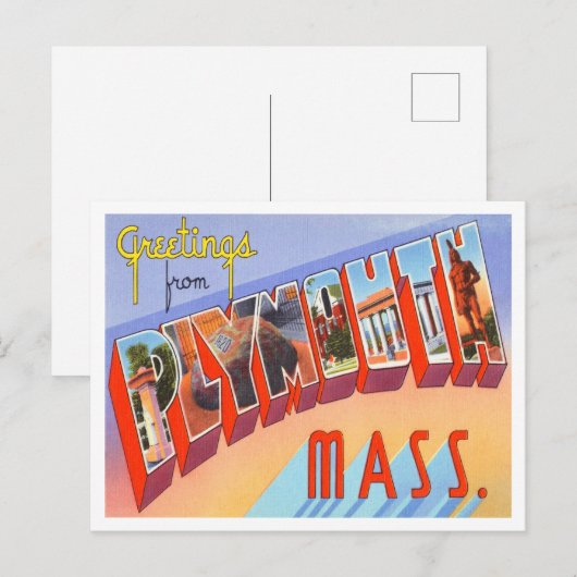 Groeten uit Plymouth, Massachusetts Travel Briefkaart (Voorkant / Achterkant)
