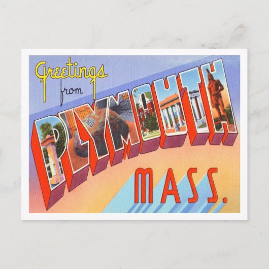 Groeten uit Plymouth, Massachusetts Travel Briefkaart (Voorkant)