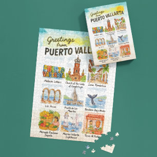 Groeten uit Puerto Vallarta Watercolor Travel Legpuzzel