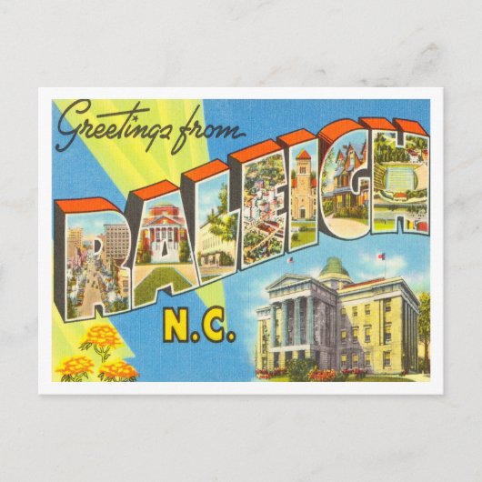 Groeten uit Raleigh, North Carolina Travel Briefkaart (Voorkant)