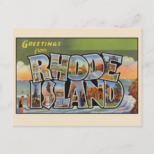 Groeten uit Rhode Island Groot Letter Vintage Briefkaart (Voorkant)