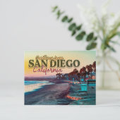 Groeten uit San Diego Ca Waterverf Sunset 60s Briefkaart (Staand voorkant)