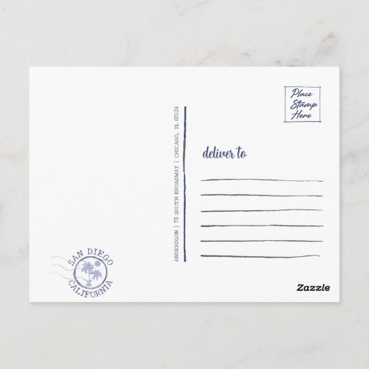 Groeten uit San Diego Ca Waterverf Sunset 60s Briefkaart (Achterkant)