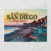 Groeten uit San Diego Ca Waterverf Sunset 60s Briefkaart (Voorkant)