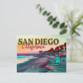 Groeten uit San Diego Ca Waterverf Sunset 60s Briefkaart (Staand voorkant)
