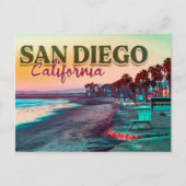 Groeten uit San Diego Ca Waterverf Sunset 60s Briefkaart (Voorkant)