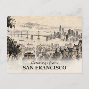 Groeten uit San Francisco Ink Wash Briefkaart