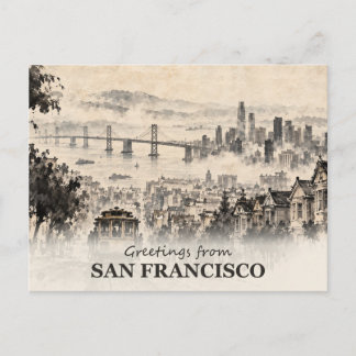 Groeten uit San Francisco Ink Wash Briefkaart