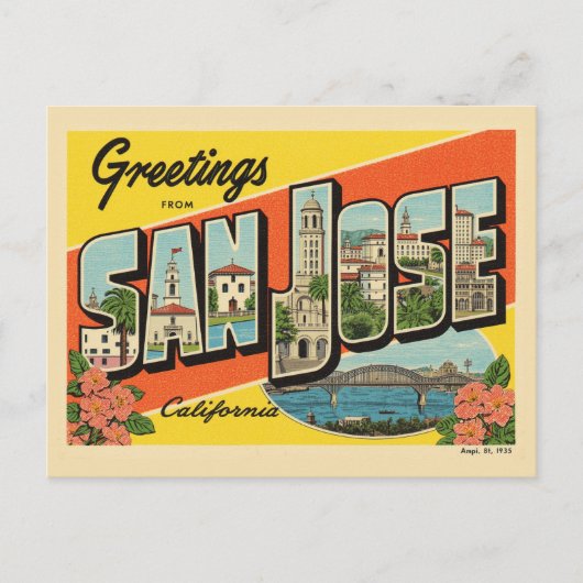 Groeten uit San Jose California Vintage Briefkaart (Voorkant)