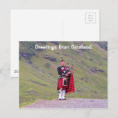 Groeten uit Schotland: Lone Scottish bagpier Briefkaart (Voorkant / Achterkant)