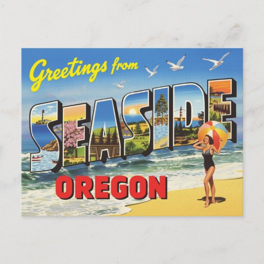 Groeten uit Seaside, Oregon Vintage Briefkaart (Voorkant)
