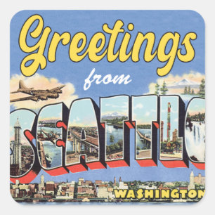 Groeten uit Seattle Vintage Travel Vierkante Sticker