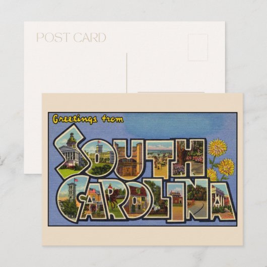 Groeten uit South Carolina Grote Brief Vintage Briefkaart (Voorkant / Achterkant)