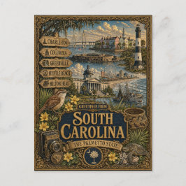 Groeten uit South Carolina | Vintage Retro Kunst Briefkaart