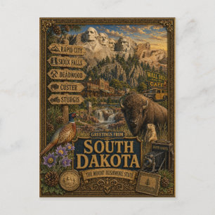 Groeten uit South Dakota   Vintage Retro Kunst Briefkaart