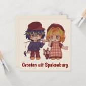 Groeten uit Spakenburg chibi, jongen en meisje. Kaart (Voorkant / Achterkant in situ)