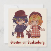 Groeten uit Spakenburg chibi, jongen en meisje. Kaart (Voorkant)