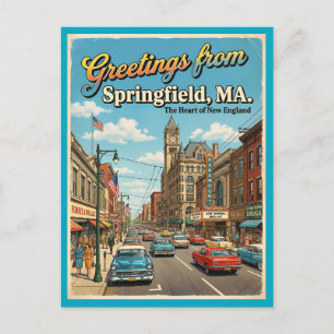 Groeten uit Springfield MA ansichtkaart, 1960s  Briefkaart