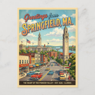 Groeten uit Springfield MA Vintage Stijl Briefkaart