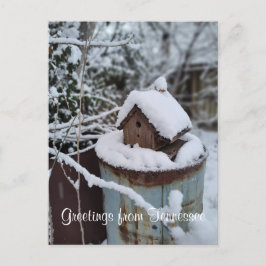 GROETEN UIT TENNESSEE winter foto van vogelhuisje Briefkaart