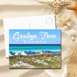 Groeten uit The Emerald Coast Beautiful Florida Briefkaart<br><div class="desc">Groeten uit de Emerald Coast. Prachtig Destin,  Florida fotografie briefkaart met blauwe strandparasols langs de kust en adembenemend blauw groen serene oceaan water en zee gras. Perfecte zomervakantie briefkaarten.</div>