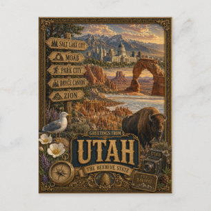 Groeten uit Utah Vintage Retro Kunst Briefkaart