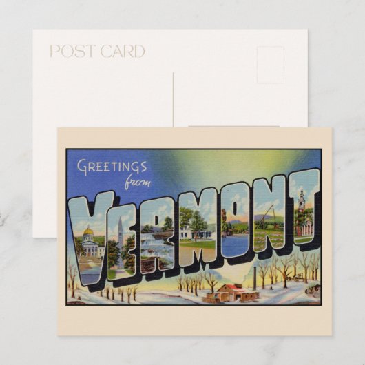 Groeten uit Vermont Grote Letter Vintage Briefkaart (Voorkant / Achterkant)