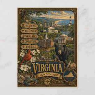 Groeten uit Virginia   Vintage Retro Kunst Briefkaart