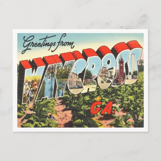 Groeten uit Waycross, Georgia Vintage Travel Briefkaart (Voorkant)