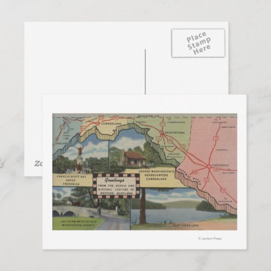Groeten uit Western Maryland (gedetailleerde kaart (Voorkant / Achterkant)