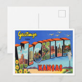 Groeten uit Wichita, Kansas Vintage Travel Briefkaart (Voorkant / Achterkant)