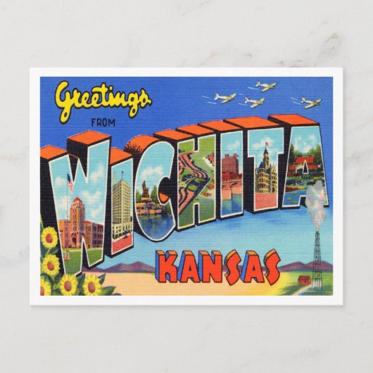 Groeten uit Wichita, Kansas Vintage Travel Briefkaart (Voorkant)