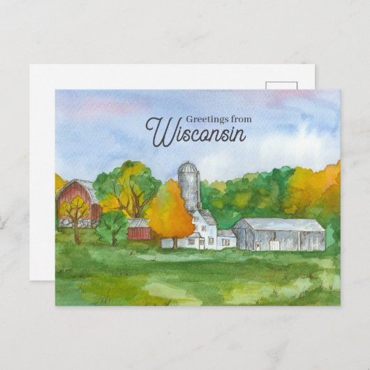 Groeten uit Wisconsin Boerderij Midwest Landschap Briefkaart (Voorkant / Achterkant)
