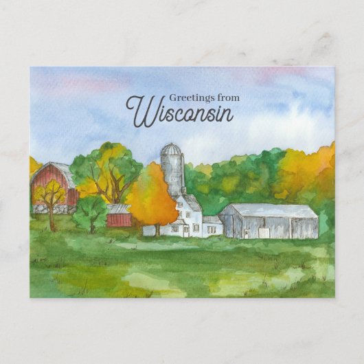 Groeten uit Wisconsin Boerderij Midwest Landschap Briefkaart (Voorkant)